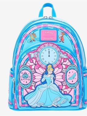 Disney Loungefly Cinderella Stain glass Blue & Pink Mini Backpack